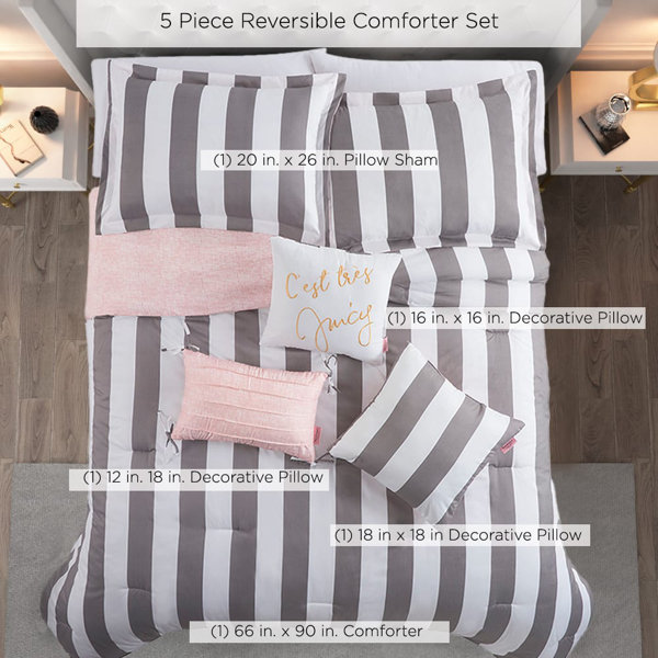 Juicy Couture Cabana Stripe Silky Reversible Comforter Set